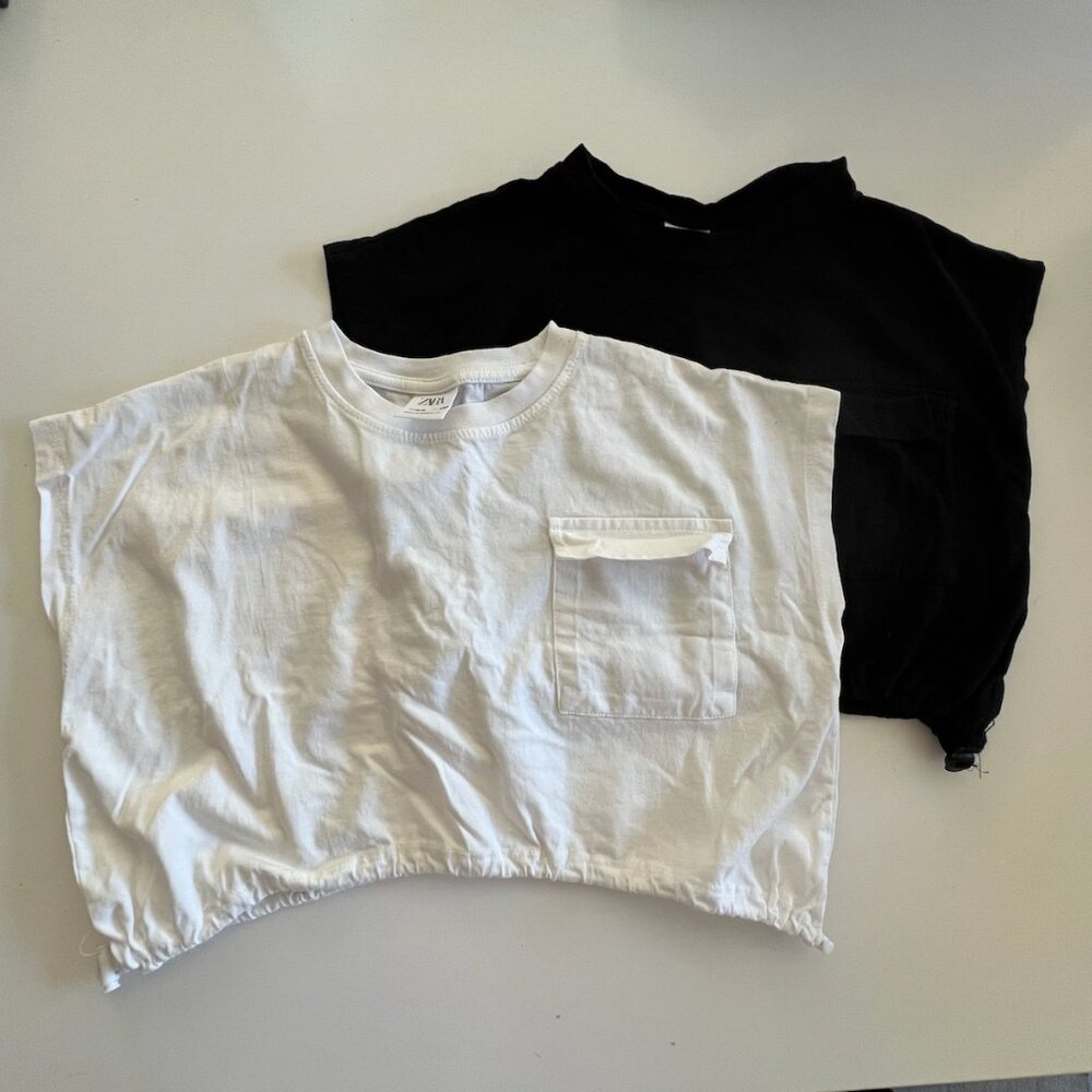 Girl's Zara Cotton Tops, Pair, Black and White - New Without Tags - Size 8-9